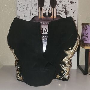 Killstar Andromeda Black and Gold Star Platform Shoes